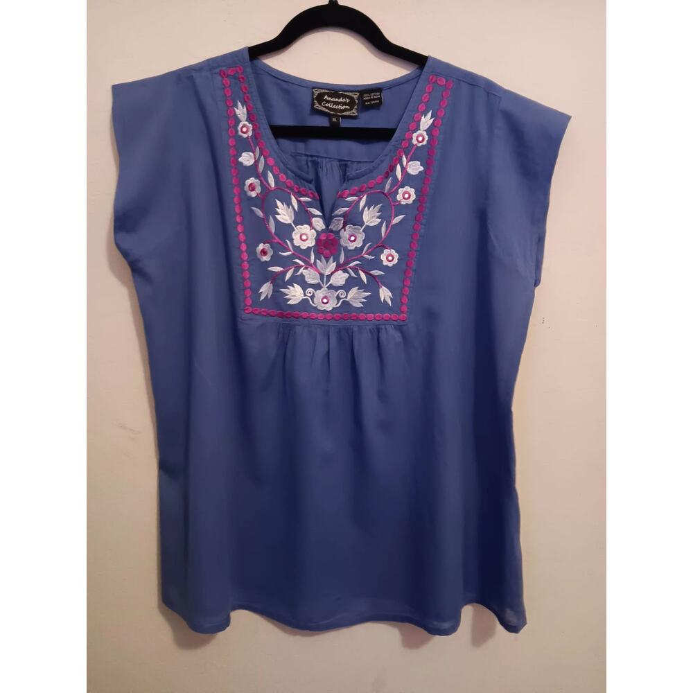 Anandas Collection blouse, Women's sz XL, embroidered floral, v-neck sleeveless